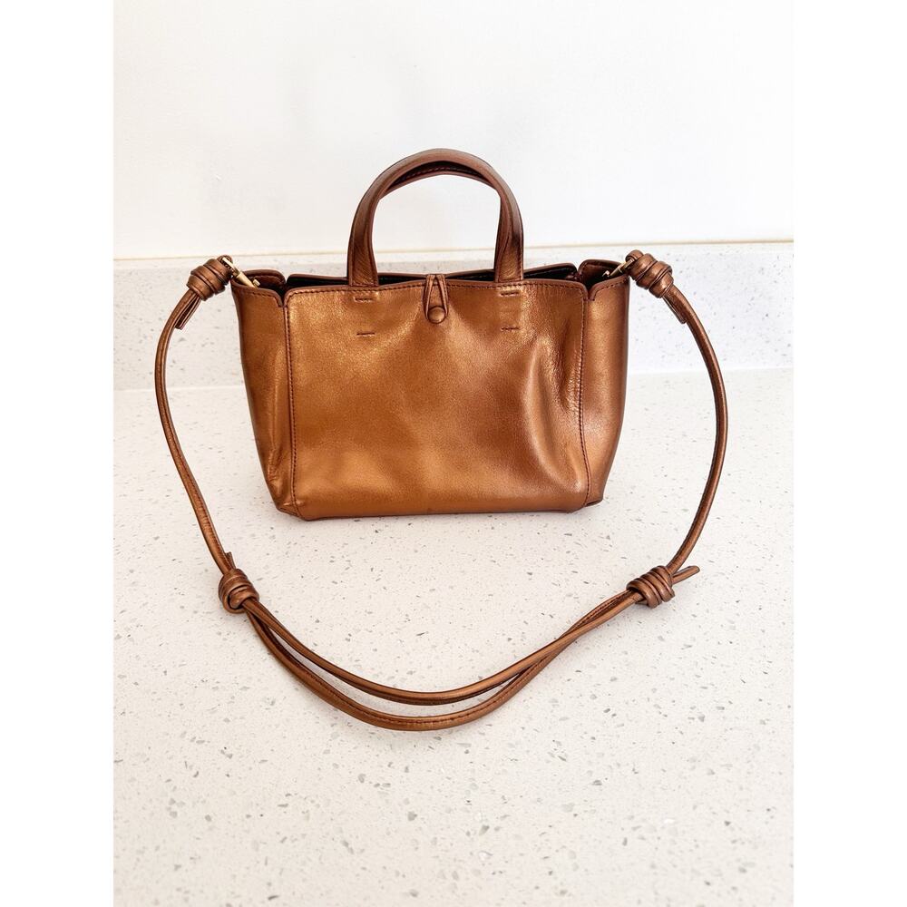 Vera Bradley Leather Mini Satchel Top Handle Bag Bronze Brown Floral Lining